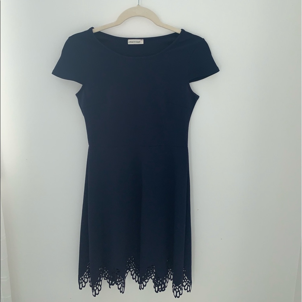 Navy Blue Dress with Cut-Out Hem